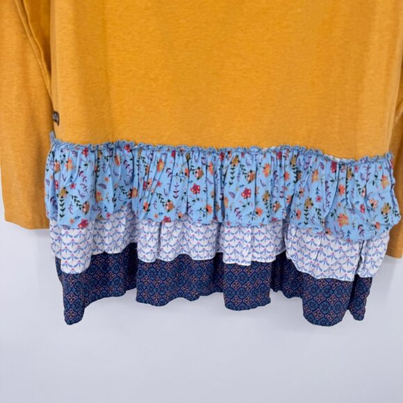 Matilda Jane Mustard Long Sleeve Top boho Floral Ruffled Hem Womens size large - Picture 12 of 13
